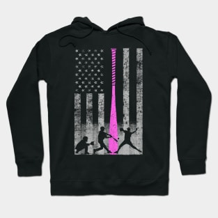 Pink Bat Baseball Flag Baseball Breast Cancer Awareness Hoodie